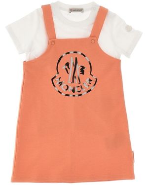 Moncler Logo-Print Press-Stud Dress - Orange