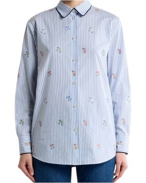 Etro Striped Cotton Jacquard Shirt With Trim And Fil Coupé Flower Motif - Blue