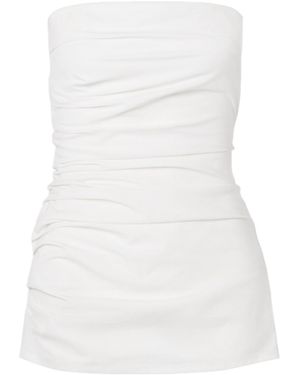 Proenza Schouler Lena Strapless Gathered Cotton-Blend Poplin Top - White