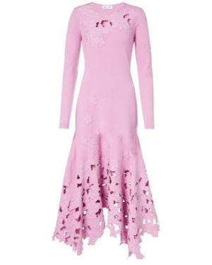 Oscar de la Renta Floral Embroidered Midi Dress - Pink