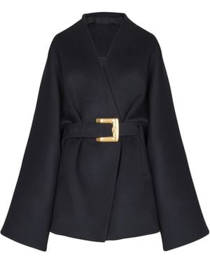 Balmain Belted Wide Sleeved Coat - Blue