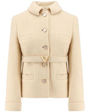 Valentino Logo Plaque Button-Up Jacket - Natural