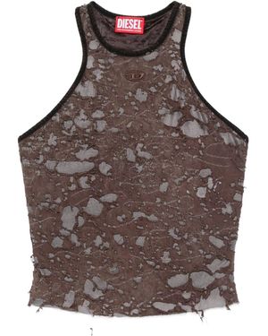 DIESEL Logo Embroidered Distressed Sleeveless Top - Brown