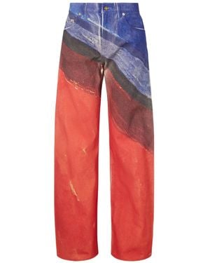 Gabriela Hearst Amoret Printed High-Rise Barrel-Leg Recycled Jeans - Red
