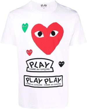 Comme des Garçons Comme Des Garçons Play Signature Heart Printed T-Shirt - White