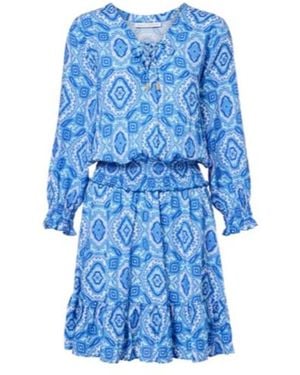 Heidi Klein Mykonos Printed Smocked Minidress - Blue