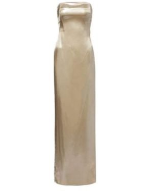 Galvan London Strapless Satin Bustier Gown - Natural