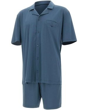 Emporio Armani Logo Pocket Short Pyjamas - Blue