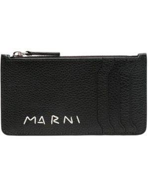 Marni Logo Detailed Zipped Cardholder - Black