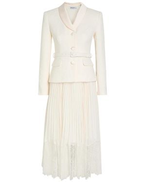 Self-Portrait Tailored Belted Bouclé And Chiffon Midi Dress - White
