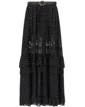 Self-Portrait Chiffon Lace Maxi Skirt - Black