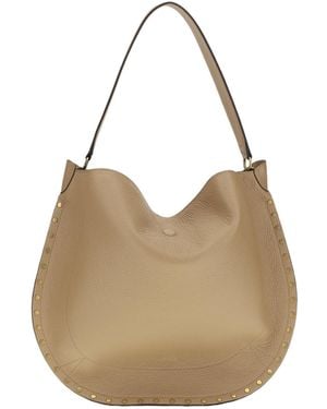 Isabel Marant Logo Printed Stud-Embellished Shoulder Bag - Natural