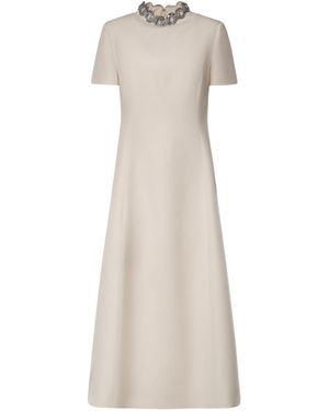 Valentino Crepe Couture Embroidered Midi Dress - Natural