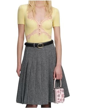 Self-Portrait Contrast Lace Knit Top - Grey