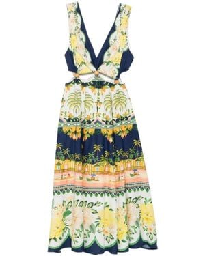 FARM Rio Midi Floral Cut-Out Dress - Yellow
