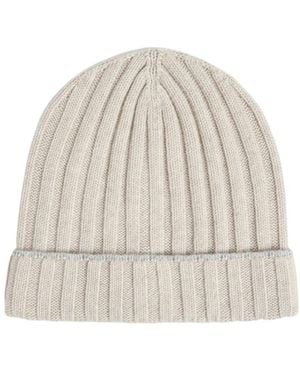 Brunello Cucinelli Cashmere Wide Rib Beanie - Natural