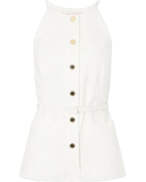 Carolina Herrera Belted Cotton-Blend Blouse - White