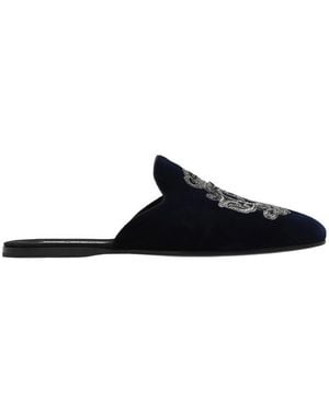Dolce & Gabbana Slip-On Velvet Embroidered Slippers - Black