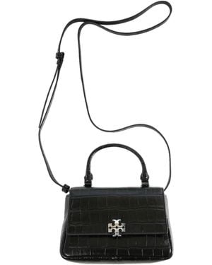 Tory Burch Charlie Embossed Crocodile-Print Shoulder Bag - Black