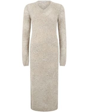 Brunello Cucinelli Sequin-Embellished Open-Knit Midi Dress - Natural
