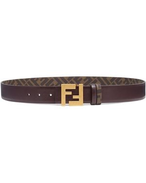 Fendi Ff Squared Buckled Reversible Belt - White