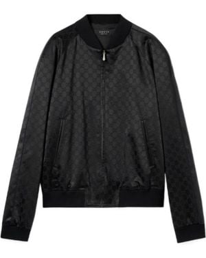 Gucci Gg Cotton Satin Zip Jacket With Piping - Black