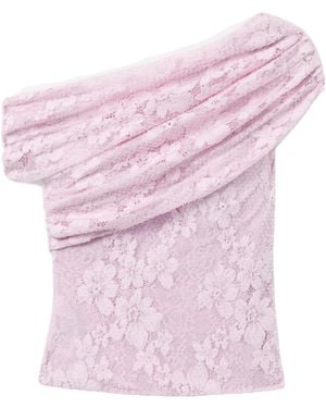 Self-Portrait Lace One-Shoulder Top - Pink