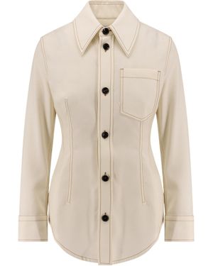 Bottega Veneta Contrast Stitched Fitted Shirt - Natural