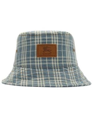 Burberry Check Denim Bucket Hat - Blue