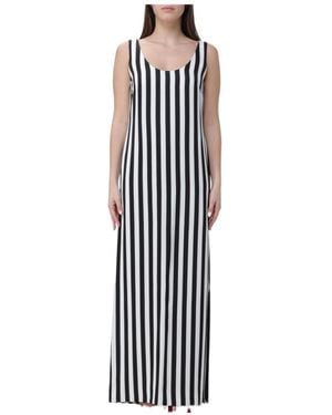 Moschino Scoop-Neck Striped Long Dress - White