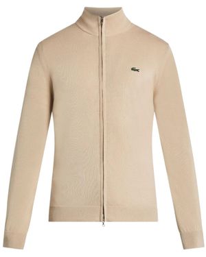 Lacoste Logo-Patch Zip-Up Cardigan - Natural