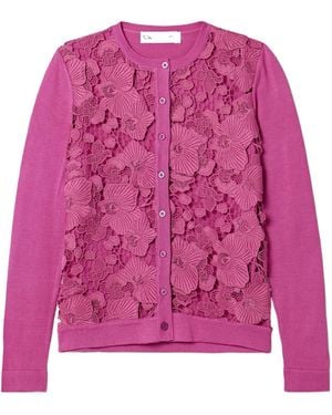 Oscar de la Renta Lace-Trimmed Silk Blend Cardigan - Pink