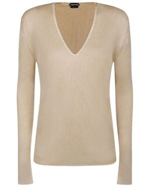 Tom Ford V-Neck Knitted Top - Natural