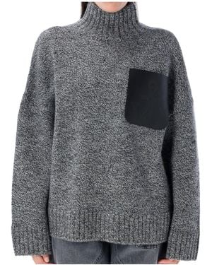 JW Anderson High-Neck Leather-Patch Jumper - Grey