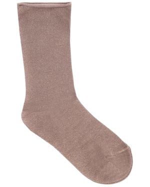 Brunello Cucinelli Silk-Cashmere Blend Metallic Socks - Brown