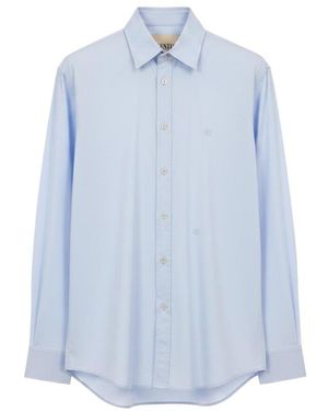 Valentino Embroidered-Logo Long-Sleeve Shirt - Blue