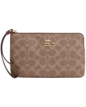 COACH Large Corner Zip Wristlet - Brown