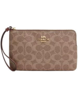 COACH Large Corner Zip Wristlet - Brown