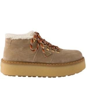 Prada Shearling-Lined Suede Booties - Brown