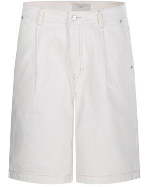 DUNST Pleated Bermuda Denim Shorts - White