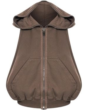 Rick Owens Sleeveless Zip-Up Hooded Gilet - Brown
