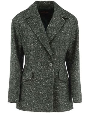 Max Mara Studio Mstcivada Double-Breasted Tweed Jacket - Black