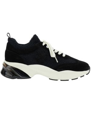 Tory Burch Logo Patch Knitted Lace-Up Sneakers - Black