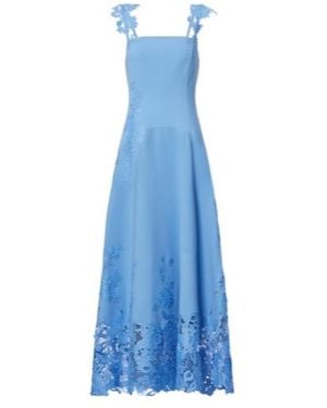 Oscar de la Renta Porcelain Wool-Blend Guipure Midi Dress - Blue