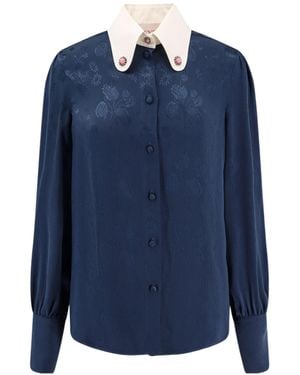Valentino Floral Patterned Button-Up Top - Blue