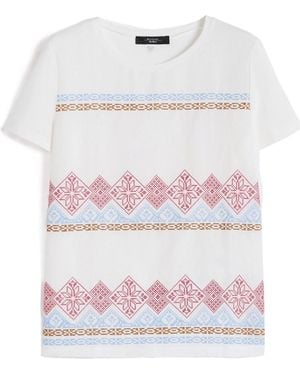 Weekend by Maxmara Embroidered Linen And Stretch Cotton Jersey T-Shirt - White