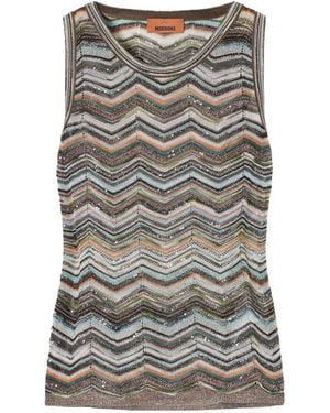 Missoni Striped Crochet-Knit Tank - Gray