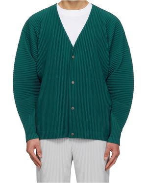 Homme Plissé Issey Miyake Pleated V-Neck Cardigan - Green