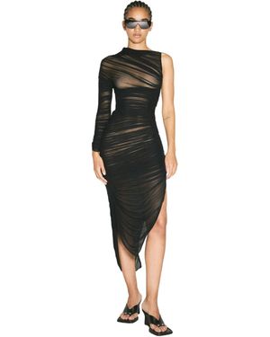 Mugler Ruched Asymmetrical Dress - Black