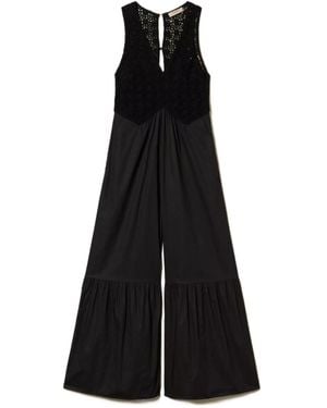 Twinset V-Neck Long Poplin Jumpsuit - Black